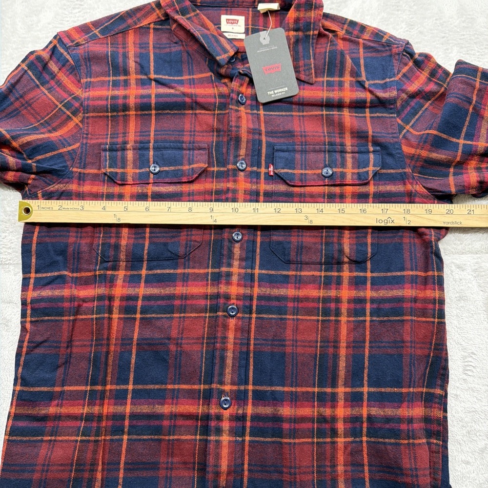 Levi's Men's Small Albemarle Long Sleeve Flannel Shirt Night Sky Soft Western - Picture 8 of 10